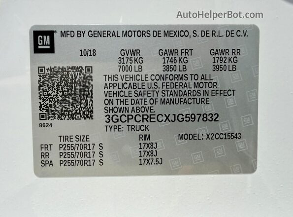 3GCPCRECXJG597832 2018 CHEVROLET SILVERADO Белый 