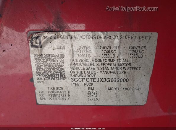 3GCPCTEJXJG633000 2018 CHEVROLET SILVERADO Red Engine compartment view