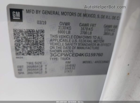 3GCPWCED4KG159760 2019 CHEVROLET SILVERADO White Vista del compartimento del motor