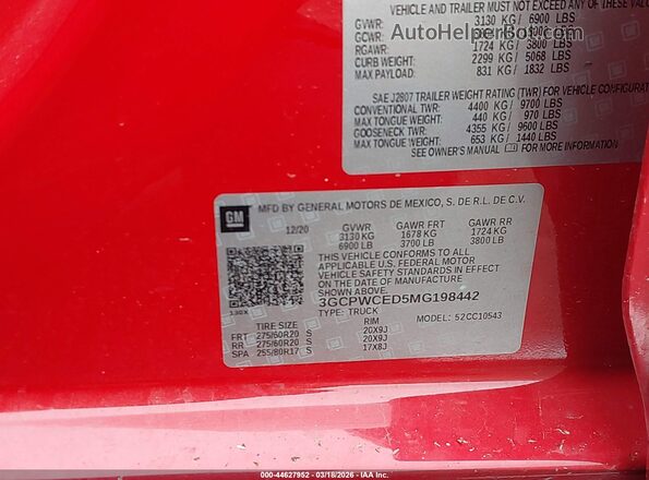 3GCPWCED5MG198442 2021 CHEVROLET SILVERADO Red ძრავის განყოფილების ხედი