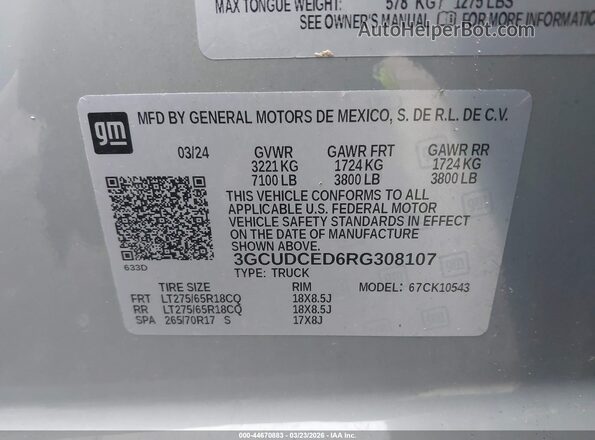 3GCUDCED6RG308107 2024 CHEVROLET SILVERADO Gray Widok komory silnika