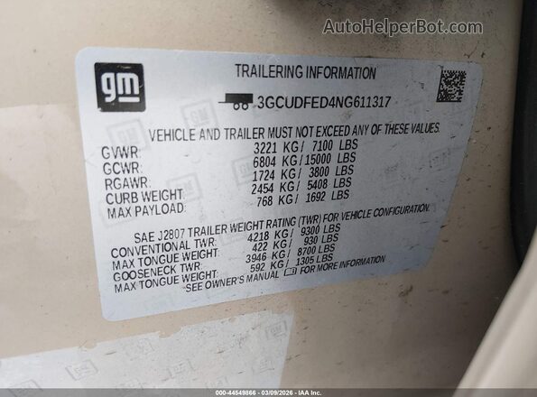 3GCUDFED4NG611317 2022 CHEVROLET SILVERADO Tan Вид підкапотного простору