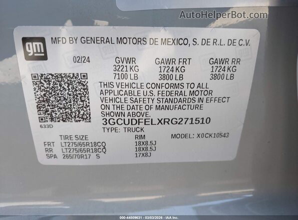 3GCUDFELXRG271510 2024 CHEVROLET SILVERADO Gray Շարժիչի բաժամունքի տեսք