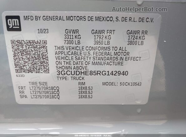 3GCUDHE85RG142940 2024 CHEVROLET SILVERADO Gray Շարժիչի բաժամունքի տեսք