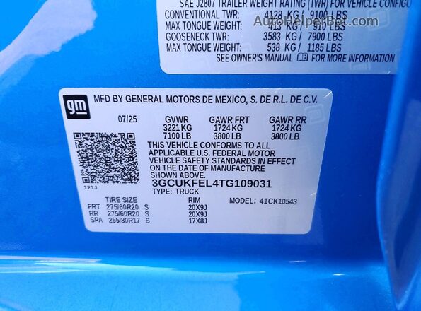 3GCUKFEL4TG109031 2026 CHEVROLET SILVERADO Blue 