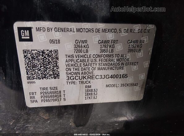 3GCUKREC3JG400165 2018 CHEVROLET SILVERADO Черный Вид подкапотного пространства