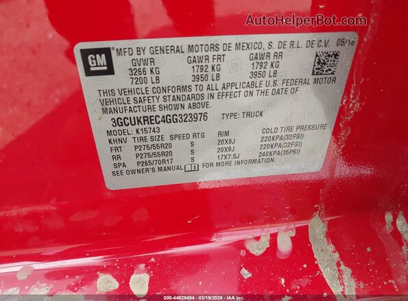 3GCUKREC4GG323976 2016 CHEVROLET SILVERADO Red Widok komory silnika