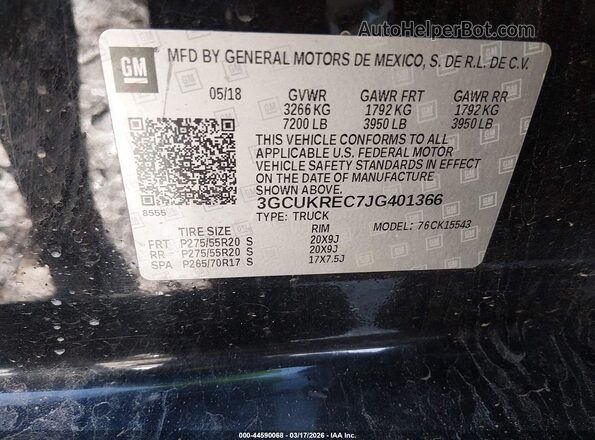 3GCUKREC7JG401366 2018 CHEVROLET SILVERADO Black ძრავის განყოფილების ხედი