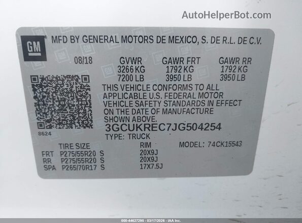 3GCUKREC7JG504254 2018 CHEVROLET SILVERADO Белый Вид подкапотного пространства