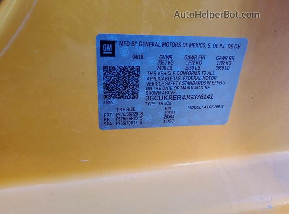 3GCUKRER4JG376141 2018 CHEVROLET 1500 Yellow Engine compartment view