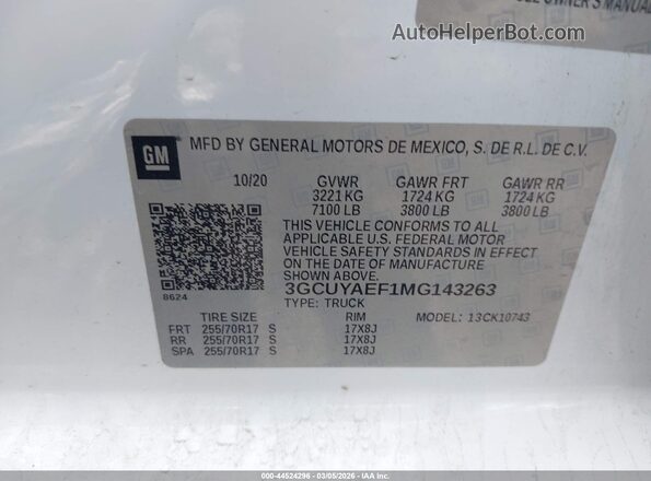 3GCUYAEF1MG143263 2021 CHEVROLET SILVERADO White Вид підкапотного простору