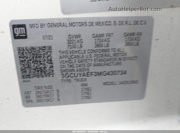 3GCUYAEF3MG430734 2021 CHEVROLET SILVERADO White Engine compartment view