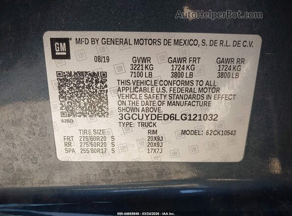 3GCUYDED6LG121032 2020 CHEVROLET SILVERADO Gray Вид підкапотного простору