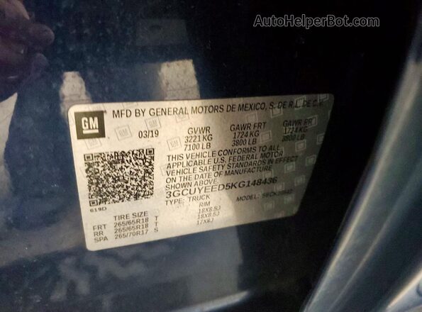 3GCUYEED5KG148436 2019 CHEVROLET SILVERADO Blue Engine compartment view