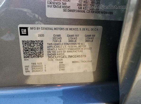 3GCUYGEL7MG145379 2021 CHEVROLET SILVERADO Gray Widok komory silnika