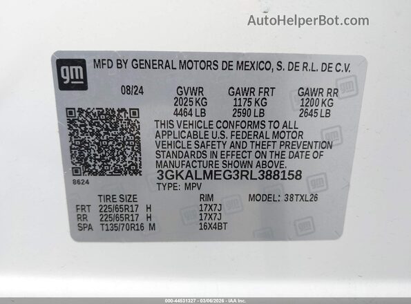 3GKALMEG3RL388158 2024 GMC TERRAIN White Widok komory silnika