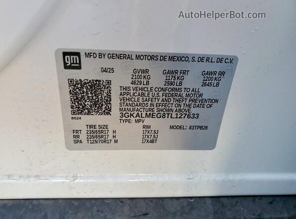 3GKALMEG8TL127633 2026 GMC TERRAIN White VIN sticker view
