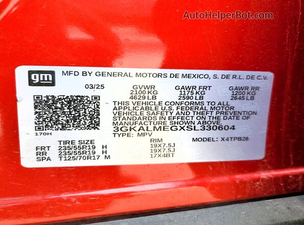 3GKALMEGXSL330604 2025 GMC TERRAIN Red სალონის 360-გრადუსიანი ხედი