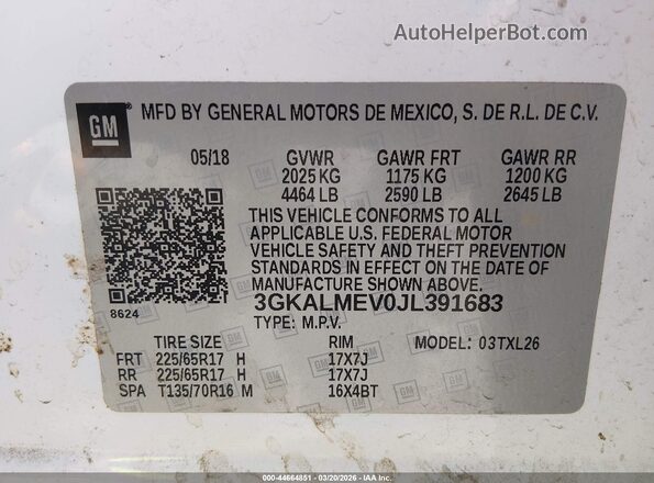 3GKALMEV0JL391683 2018 GMC TERRAIN White Widok komory silnika
