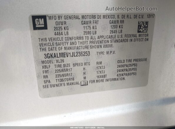 3GKALMEV1JL236253 2018 GMC TERRAIN Silver Widok komory silnika