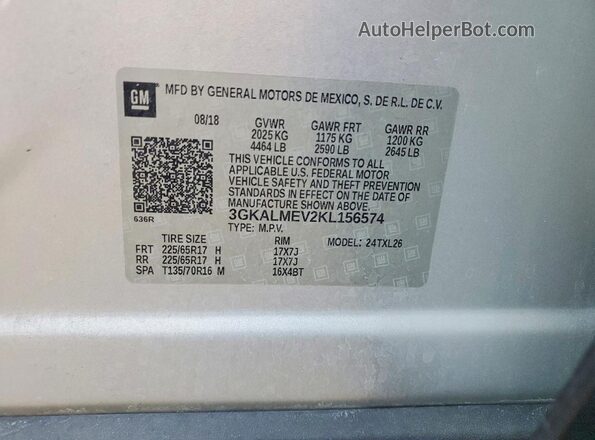 3GKALMEV2KL156574 2019 GMC TERRAIN Silver 