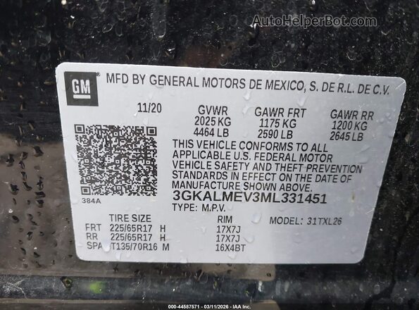 3GKALMEV3ML331451 2021 GMC TERRAIN Black Engine compartment view