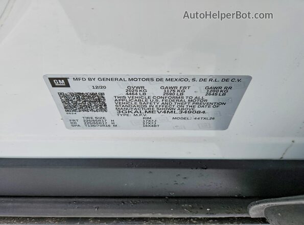 3GKALMEV4ML349084 2021 GMC TERRAIN Белый Вид наклейки с VIN-кодом