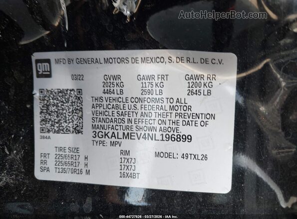 3GKALMEV4NL196899 2022 GMC TERRAIN Black Շարժիչի բաժամունքի տեսք