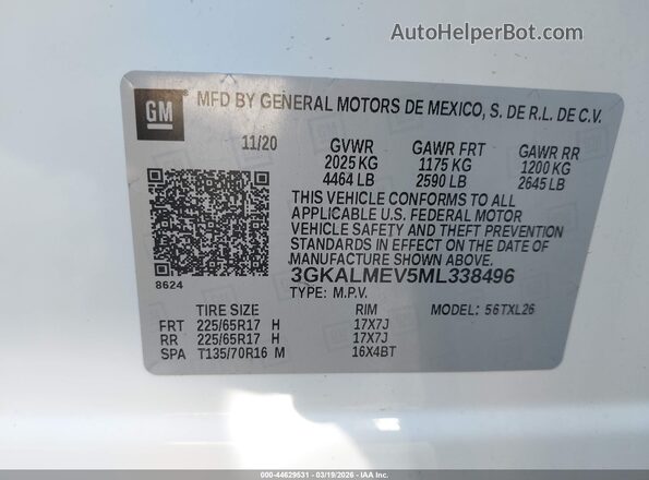 3GKALMEV5ML338496 2021 GMC TERRAIN White 
