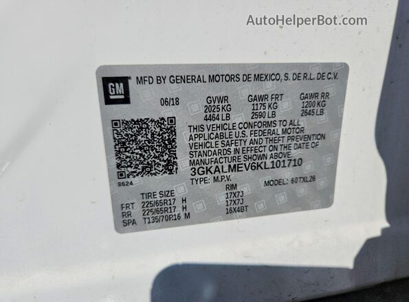 3GKALMEV6KL101710 2019 GMC TERRAIN White 