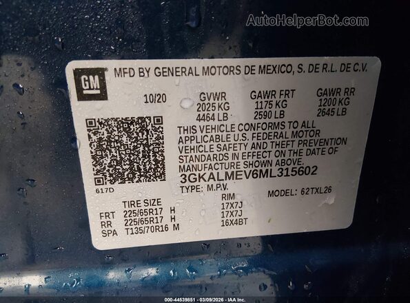 3GKALMEV6ML315602 2021 GMC TERRAIN Синий Вид подкапотного пространства