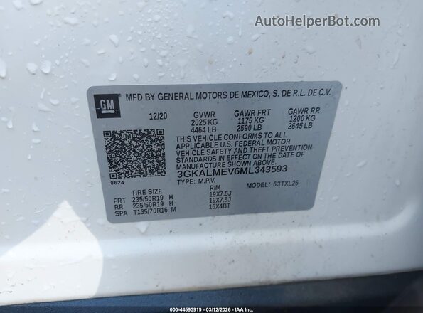 3GKALMEV6ML343593 2021 GMC TERRAIN White Widok komory silnika
