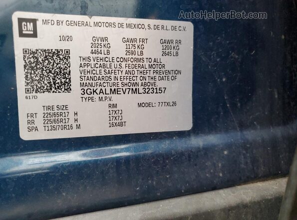 3GKALMEV7ML323157 2021 GMC TERRAIN Синий Панорамный вид салона 360°