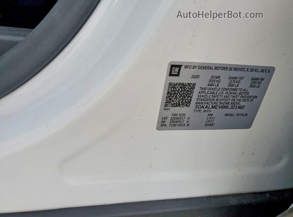 3GKALMEV8ML321482 2021 GMC TERRAIN White Vista de la etiqueta del VIN