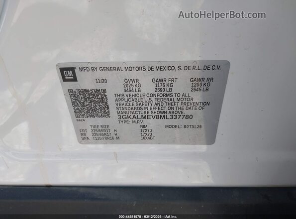 3GKALMEV8ML337780 2021 GMC TERRAIN Белый Вид подкапотного пространства