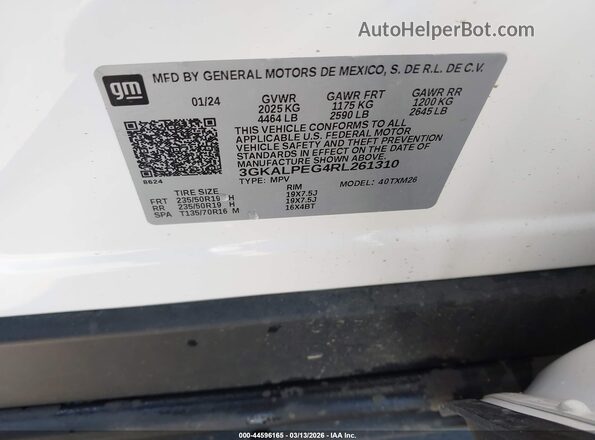 3GKALPEG4RL261310 2024 GMC TERRAIN White Շարժիչի բաժամունքի տեսք