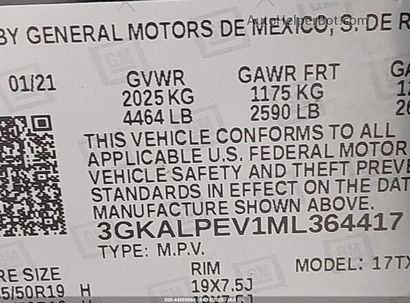 3GKALPEV1ML364417 2021 GMC TERRAIN Black Вид підкапотного простору