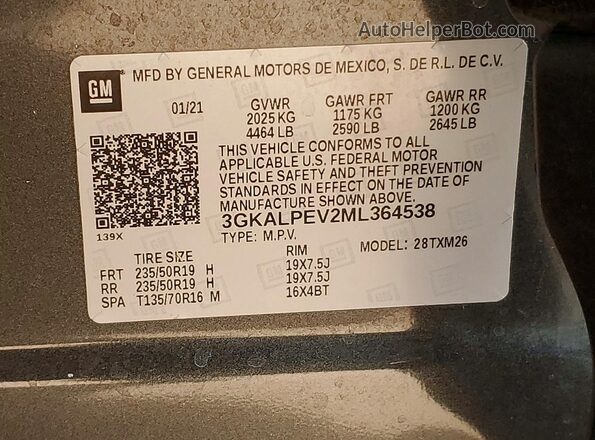 3GKALPEV2ML364538 2021 GMC TERRAIN Gray 