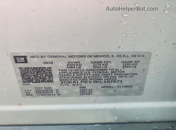 3GKALPEV3KL157671 2019 GMC TERRAIN Silver 