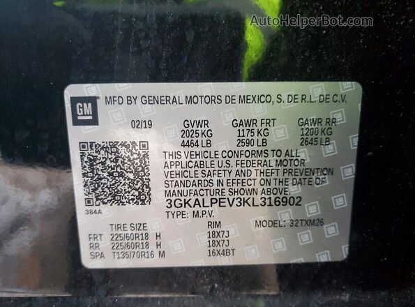 3GKALPEV3KL316902 2019 GMC TERRAIN Black 
