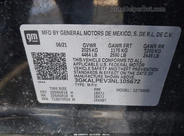 3GKALPEV3NL105672 2022 GMC TERRAIN Black 