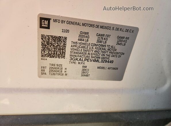 3GKALPEV4ML329449 2021 GMC TERRAIN White სალონის 360-გრადუსიანი ხედი