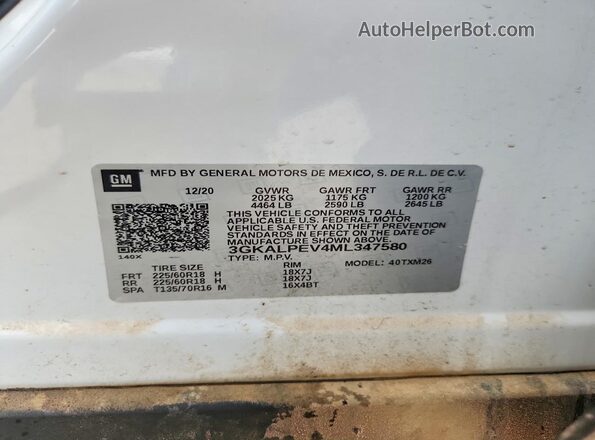 3GKALPEV4ML347580 2021 GMC TERRAIN White Вид наклейки з VIN-кодом