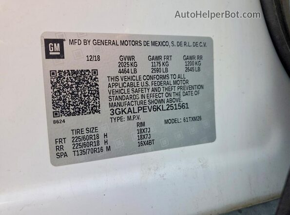 3GKALPEV6KL251561 2019 GMC TERRAIN White 