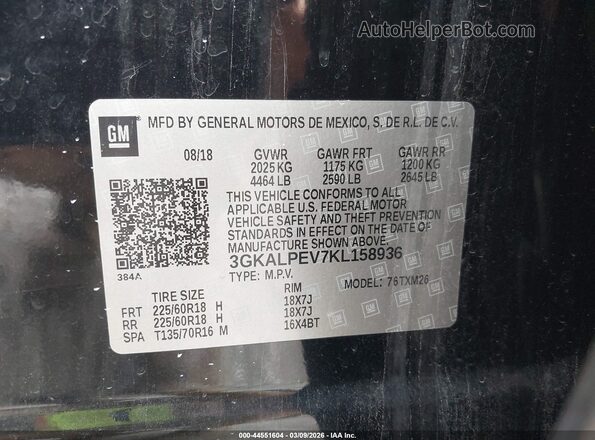 3GKALPEV7KL158936 2019 GMC TERRAIN Black 