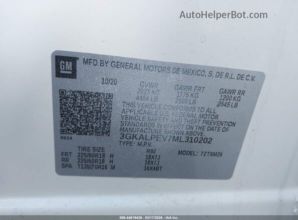 3GKALPEV7ML310202 2021 GMC TERRAIN Белый Вид подкапотного пространства