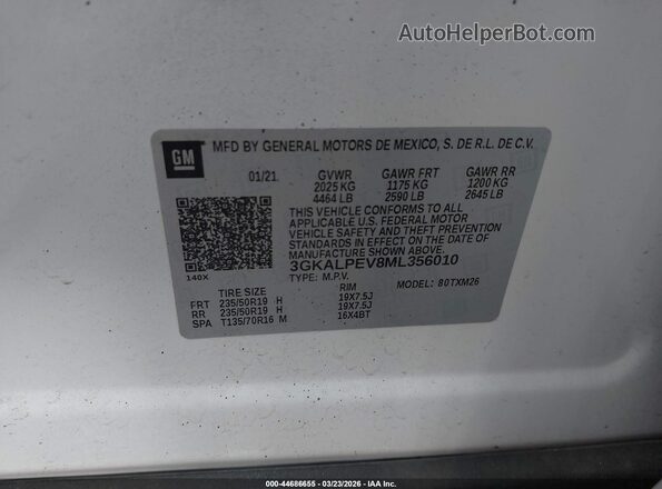 3GKALPEV8ML356010 2021 GMC TERRAIN White ძრავის განყოფილების ხედი