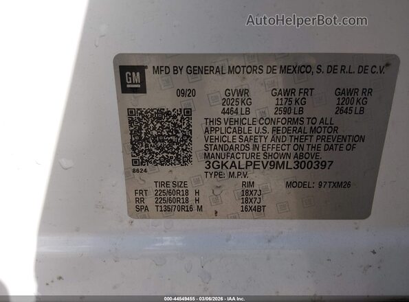 3GKALPEV9ML300397 2021 GMC TERRAIN White Vista del compartimento del motor