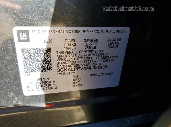 3GKALPEVXML322439 2021 GMC TERRAIN Gray VIN կոդի պիտակի տեսք