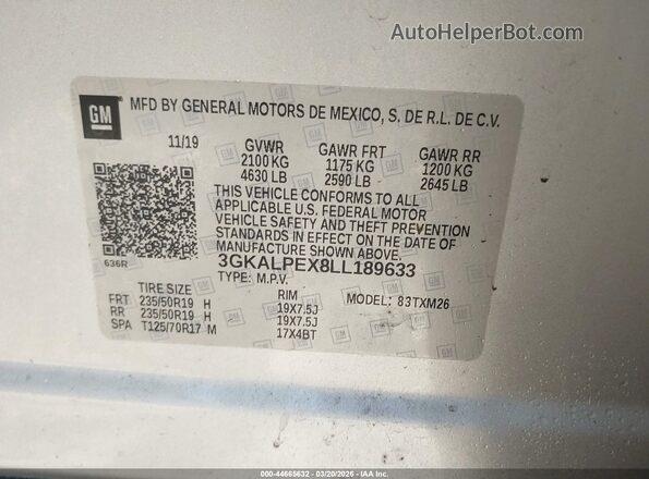 3GKALPEX8LL189633 2020 GMC TERRAIN Серебряный Вид подкапотного пространства